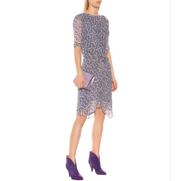 Isabel Marant Silk Dress Size 6 Blue Paisley "Barden" Sheath Parisian Cool - Picture 1 of 10